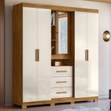 Guarda-roupa Casal Com Espelho 5 Portas 3 Gavetas 4 Nichos E Pés Eldorado Freijo/off White