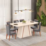 Conjunto Sala De Jantar Mesa Tampo De Vidro Com 6 Cadeiras Gabi Off White/ Freijo/ Lunar