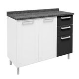 Balcão de cozinha Bertolini Múltipla  03 portas e 02 gavetas em aço - Branco/Preto