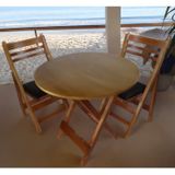 Conjunto Mesa Redonda Dobrável Com 2 Cadeiras Estofadas Madeira Maciça Americana Madeira Natural/preto