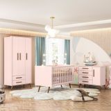 Quarto De Bebê Completo Guarda-roupa, Berço E Cômoda Q-encanto Retrô Rosa Acetinado
