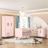 Quarto De Bebê Completo Guarda-roupa, Berço E Cômoda Q-encanto Retrô Rosa Acetinado