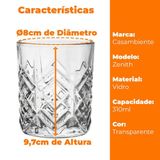 Jogo Copos Vidro Whisky Zenith Transparente 310ml 6 Peças