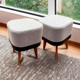 Puff Banqueta Decorativa Pés Palito 2 Unidades Linho Cinza Preto Ravena Shop Jm Linho Cinza Corino Preto