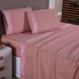 Jogo De Lençol Zurique Queen 4 Peças Micro Percal 400 Fios Friso Decorativo - Rose