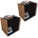 Kit 2 Mesa De Cabeceira Cama Pet Cães 45x45x40 Preto E Amadeirado