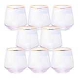 Jogo 8 Copos De Whisky Baixo Drinks Vidro Lines Fio De Ouro Borda Dourada 330ml Wolff