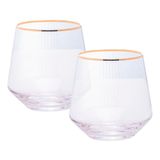 Jogo 2 Copos De Whisky Baixo Drinks Vidro Lines Fio De Ouro Borda Dourada 330ml Wolff