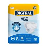 Fralda Descartável Geriátrica/adulto Bigfral Regular Plus Tamanho M - 8 Pacotes Com 8 Fraldas - Total 64 Tiras