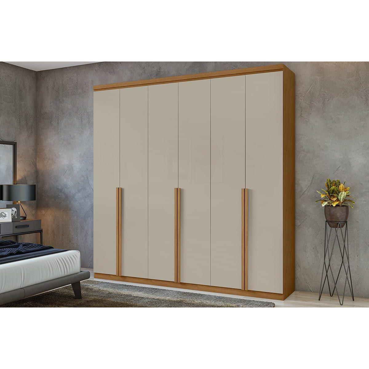 Guarda Roupa Casal 6 Portas E 4 Gavetas Alonzo New Amêndoa/off White - Lopas