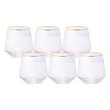Jogo 6 Copos De Whisky Baixo Drinks Vidro Lines Fio De Ouro Borda Dourada 330ml Wolff