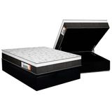 Cama Box Baú Queen: Colchão Ortopédico Plumatex Falcon Ultra Firme + Base Crc Suede Black (158x198)
