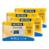 Fralda Geriátrica Bigfral Derma Plus Tamanho M - 4 Pacotes Com 18 Fraldas - Total 72 Tiras