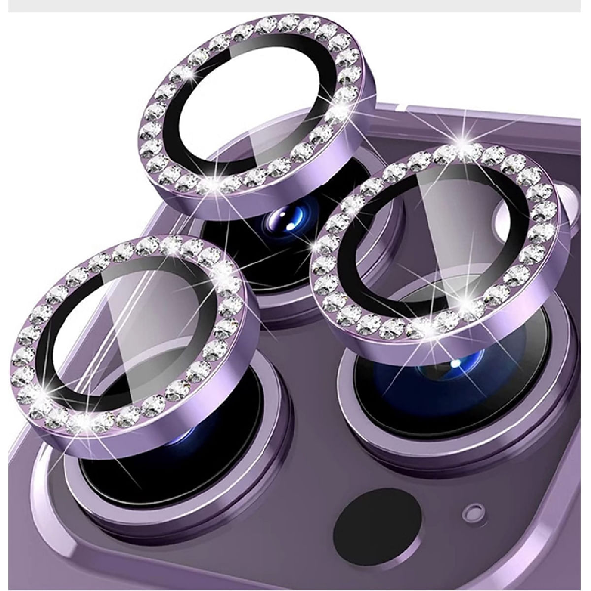 Kit 3 Película Lente Câmera Strass Brilho Compatível Com Iphone 16 Pro Tela 6.3 Proteção