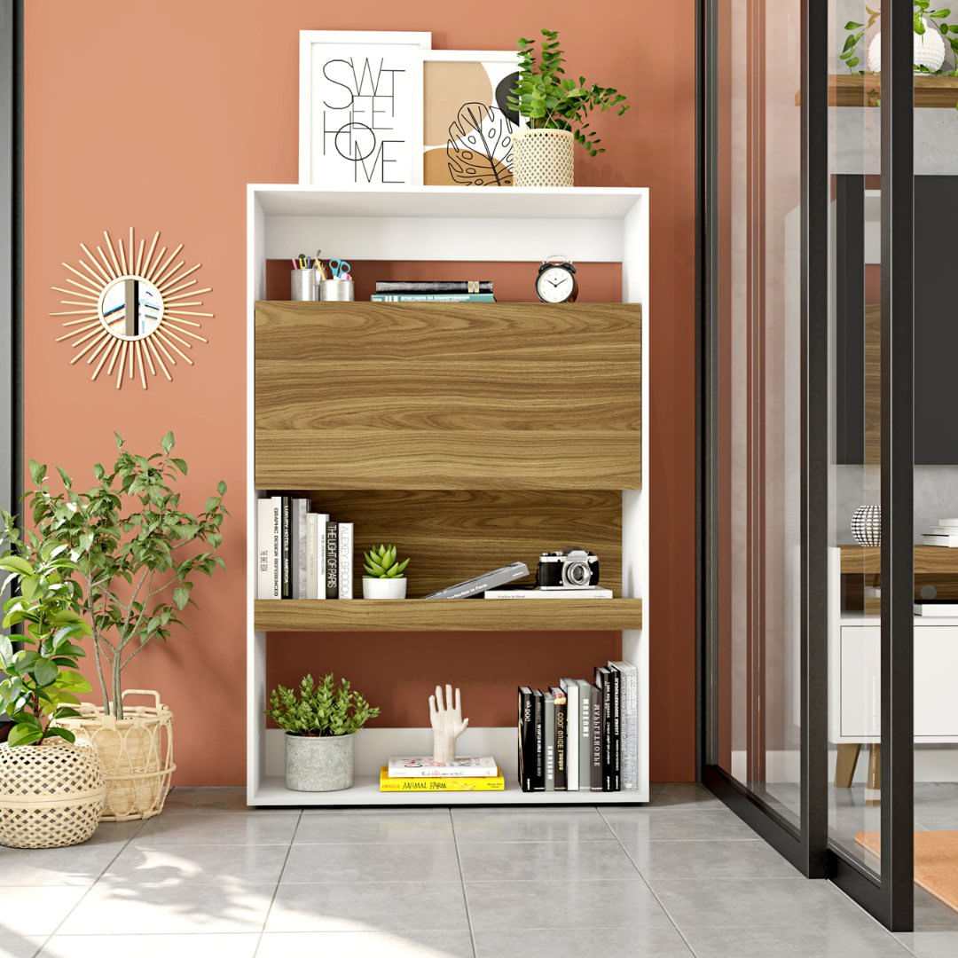 Estante Multiuso 3 Prateleiras Com Bancada Basculante Mood Branco/marrom