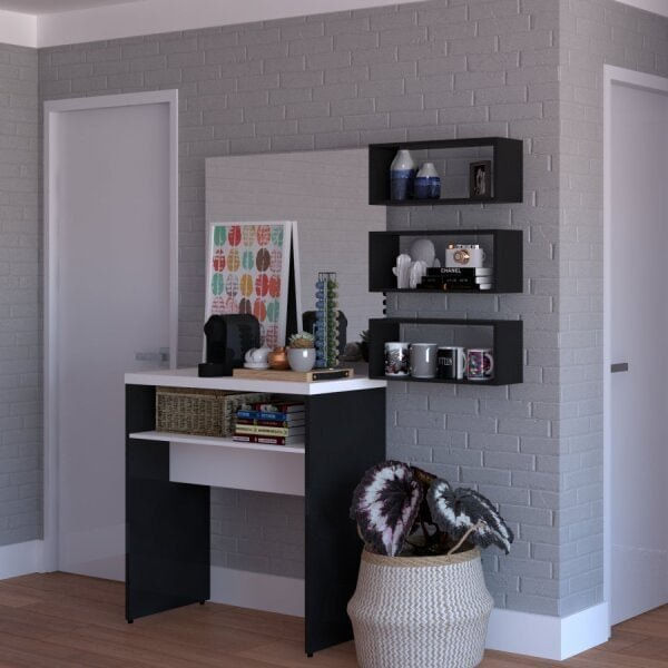 Conjunto Balin 1 Aparador E 3 Nichos Preto E Preto/branco