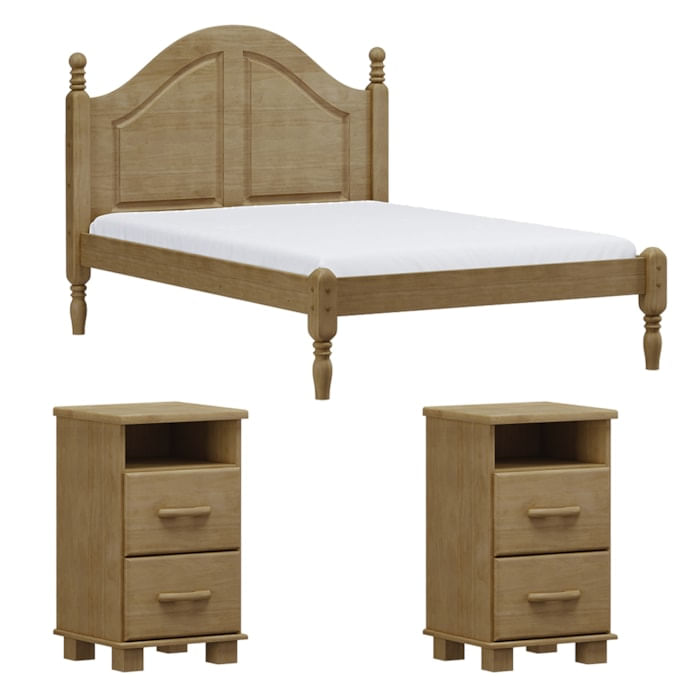 Cama Casal 02 Mesas De Cabeceira Madeira Maciça Freijo Milani Store