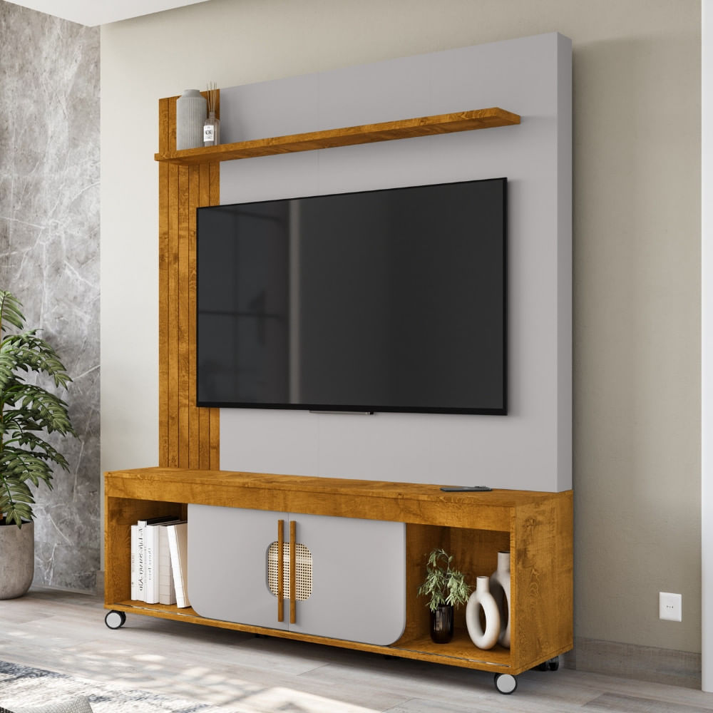 Estante Home Frisado Para Tv Até 75 Polegadas 2 Portas Com Rodízios Maragogi Bechara