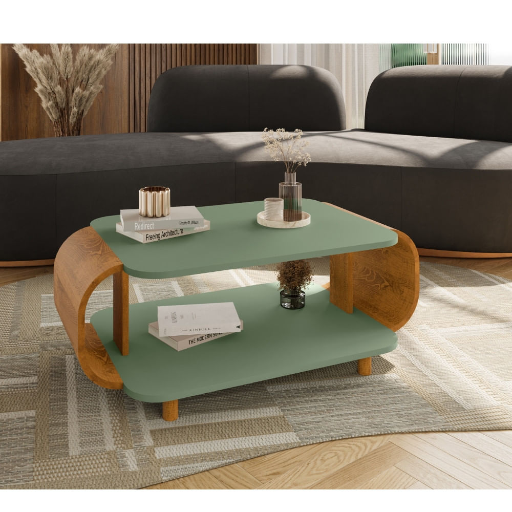 Mesa De Centro Oval Com Pés De Madeira Maciça Floripa Bechara