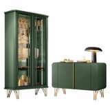Sala De Jantar Com Cristaleira Évora E Balcão Buffet Bevenuto Verde Pistache - Hb Móveis