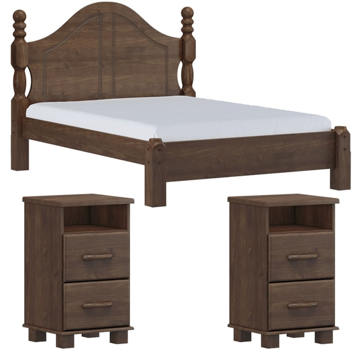 Cama Casal Classica 02 Mesas De Cabeceira Madeira Maciça Cafe Milani Store