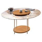Mesa De Centro Sky Redonda Cinamomo Com Tampo De Vidro - Hb Móveis