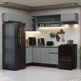 Armário De Cozinha Completa De Canto Suspenso 405cm Nice Madesa 04 Cinza