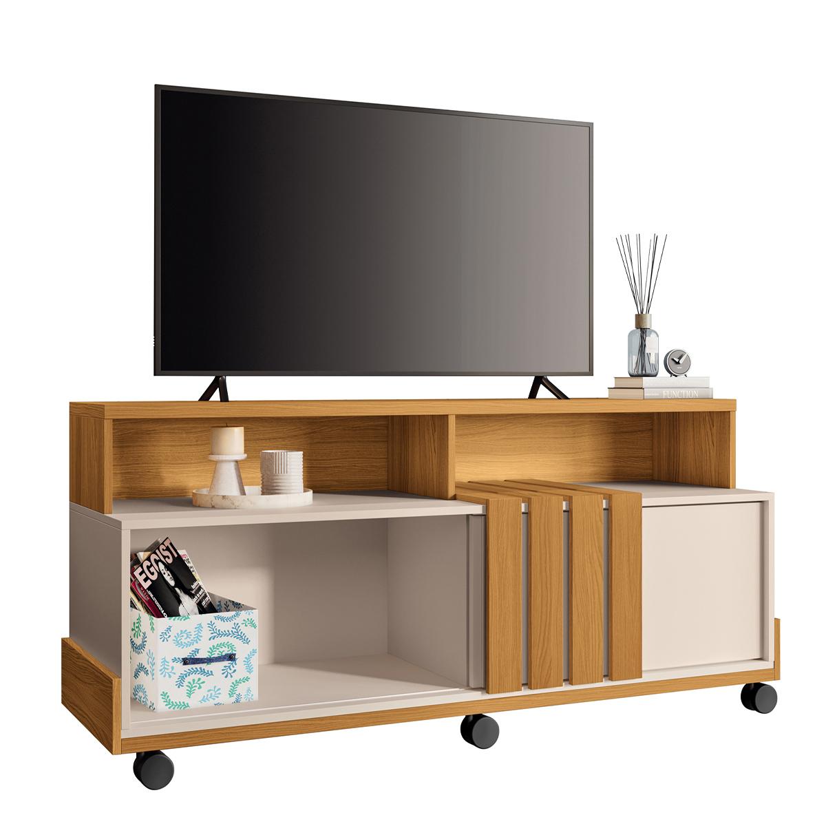 Rack Bancada Graci 1.3 Tv Até 50" Polegadas Com Rodizios Cinamomo/off White