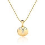 Colar De Signo Aries Com Zirconias Banhado Em Ouro 18k Cordão