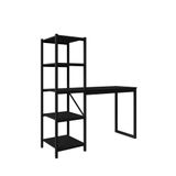 Mesa De Escritório Fit Metal E Madeira Com Estante Lateral Preto
