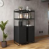 Estante Livreiro Office Industrial Em Aço E Madeira Criare Preto