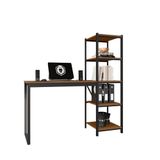 Mesa De Escritório Fit Metal E Madeira Com Estante Lateral Canela