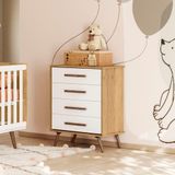Comoda 4 Gavetas Que Encanto Retro Freijo Toque Branco Acetinado