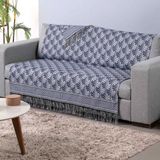 Xale Para Sofá Com Franja Luxor 1 Peça 2,10m X 1,35m 60% Algodão / 40% Poliéster Tecido Jacquard - Azul Palmeira