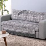 Xale Para Sofá Com Franja Luxor 1 Peça 2,10m X 1,35m 60% Algodão 40% Poliéster Tecido Jacquard - Cinza Geométrico