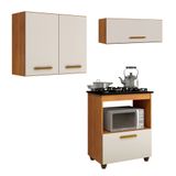 Conjunto Balcão Para Cooktop 4 Bocas E 2 Armários Aéreo Nature/off White