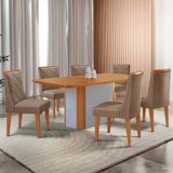 Mesa De Jantar Isadora Tampo Mdf 6 Cadeiras Isadora Moderna Veludo Capuccino Naturalle