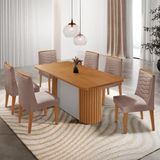 Mesa De Jantar Aspen Com 6 Cadeiras Eloise Moderna Mobília Linho Capuccino Naturale