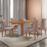 Mesa De Jantar Isadora Tampo Mdf 6 Cadeiras Isadora Moderna Linho Capuccino Naturale