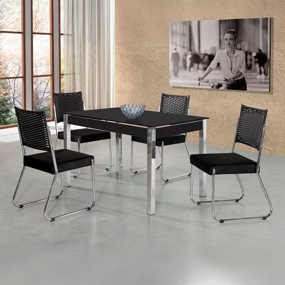 Mesa De Jantar Aço Nobre Cláudia Com Tampo Kanon E 4 Cadeiras
