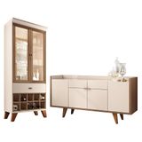Sala De Jantar Com Cristaleira Ópera E Buffet Aparador Melodia Off White/castanho - Hb Móveis