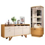 Sala De Jantar Com Cristaleira Aura E Buffet Aparador Sollare Cinamomo/off White - Hb Móveis