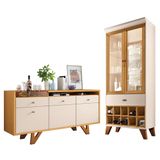 Sala De Jantar Com Cristaleira Ópera E Buffet Aparador Sollare Off White/cinamomo - Hb Móveis