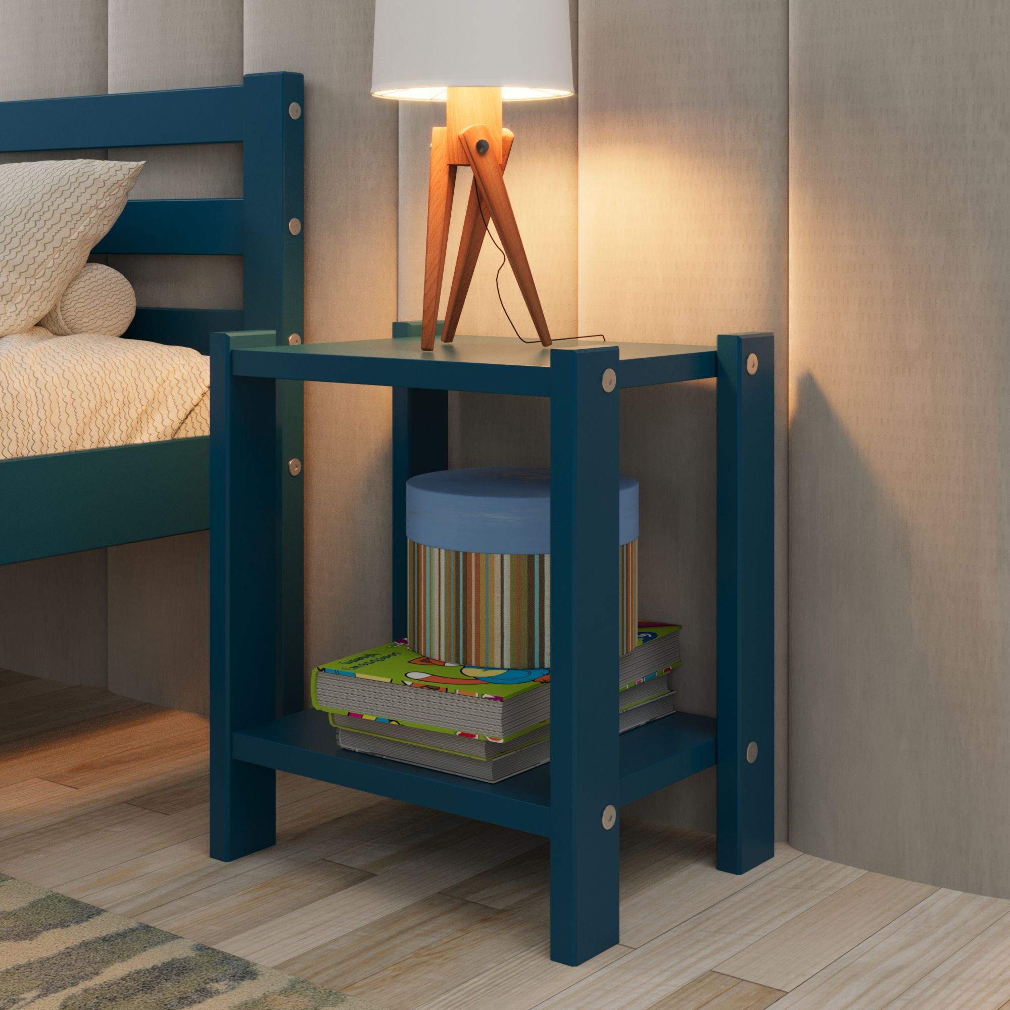 Mesa De Cabeceira Em Madeira Maciça Linna Azul