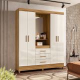 Guarda-roupa Casal 4 Portas E 3 Gavetas Com Espelho Freijo/off White