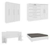 Quarto Casal Completo Guarda-roupa 6 Portas Munique Cama Mônaco Com Cabeceira Cômoda Istambul Espres Neve