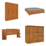 Quarto Casal Completo Guarda-roupa 6 Portas Munique Cama Mônaco Com Cabeceira E Cômoda Chicago Espre Cinamomo