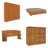 Quarto Casal Completo Guarda-roupa 6 Portas Londres Cama Mônaco Com Cabeceira E Cômoda Chicago Espre Cinamomo