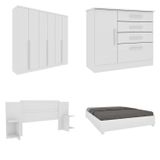 Quarto Casal Completo Guarda-roupa 6 Portas Londres Cama Mônaco Com Cabeceira E Cômoda Chicago Espre Neve