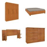 Quarto Casal Completo Guarda-roupa 6 Portas Munique Cama Mônaco Com Cabeceira Cômoda Istambul Espres Cinamomo